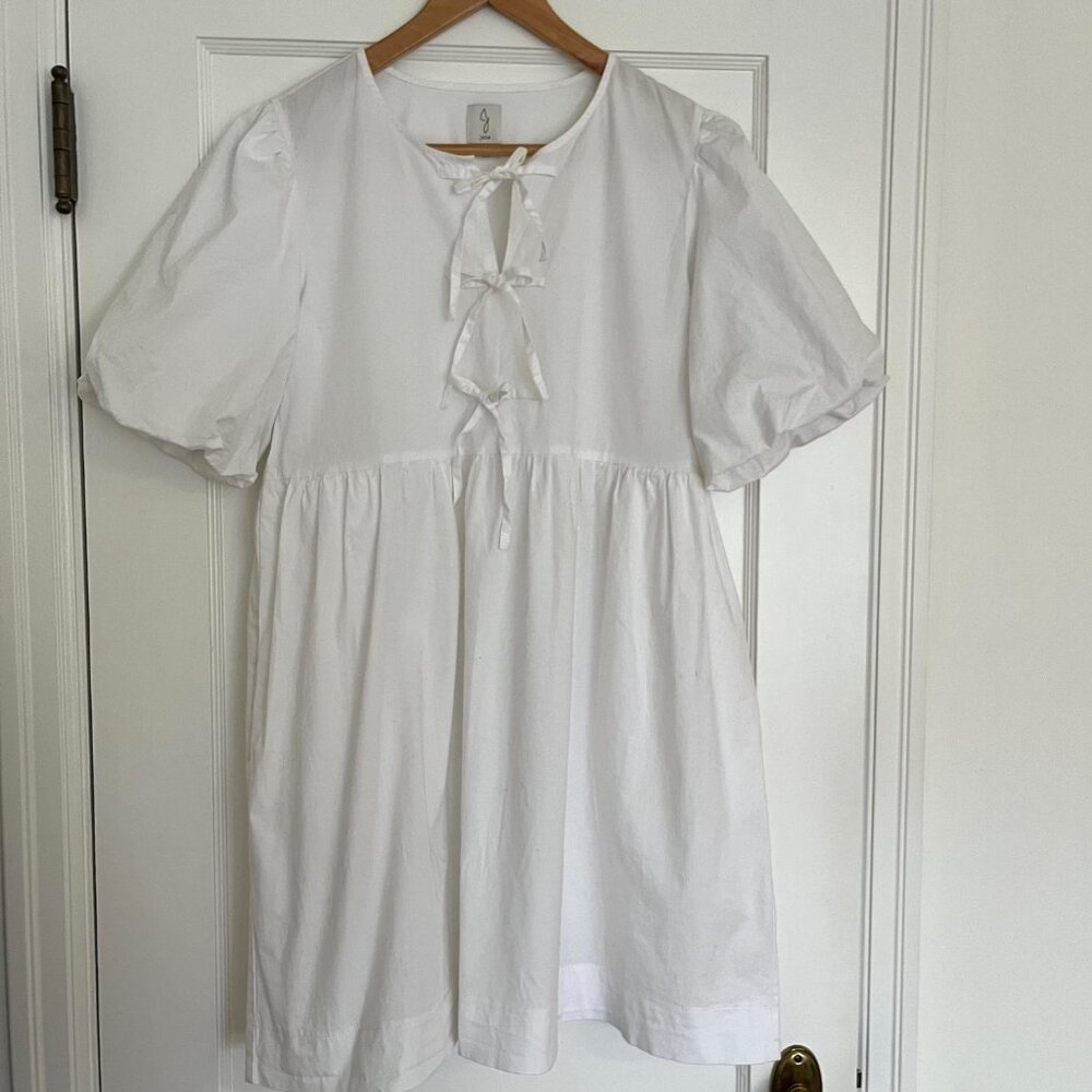 Joie White Cotton Mini Dress with Tie Detail | Size Medium